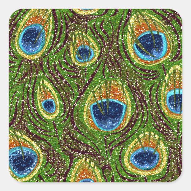 RAB Rockabilly Colourful Peacock Feathers Print Square Sticker (Front)