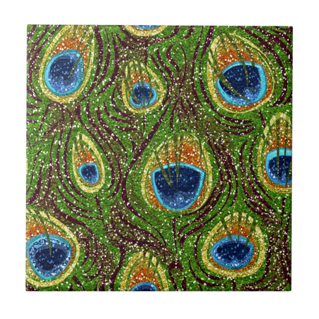 RAB Rockabilly Colourful Peacock Feathers Print Tile (Front)