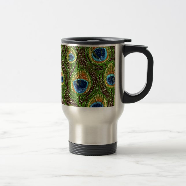 RAB Rockabilly Colourful Peacock Feathers Print Travel Mug (Right)