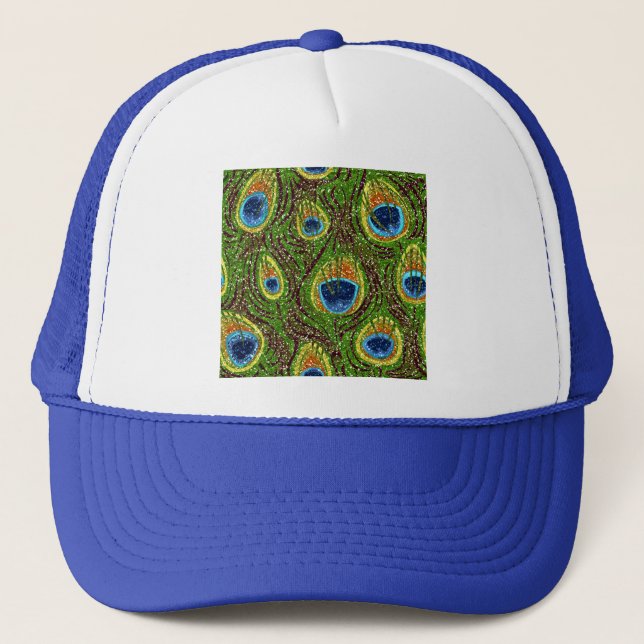 RAB Rockabilly Colourful Peacock Feathers Print Trucker Hat (Front)