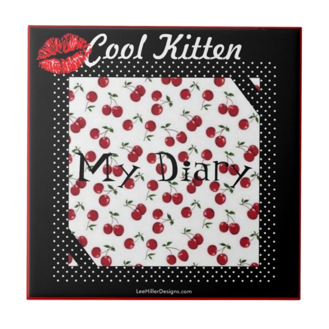RAB Rockabilly Cool Kitten Cherry Kiss Print Tile (Front)