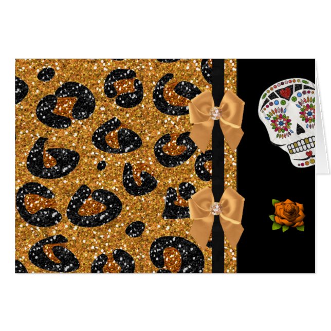 RAB Rockabilly Gold Leopard Print Sugar Skulls (Front Horizontal)