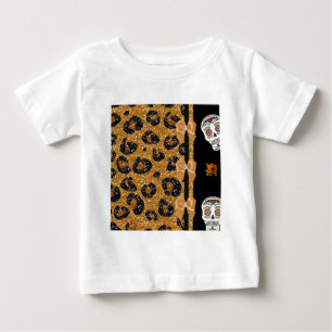 RAB Rockabilly Gold Leopard Print Sugar Skulls Baby T-Shirt