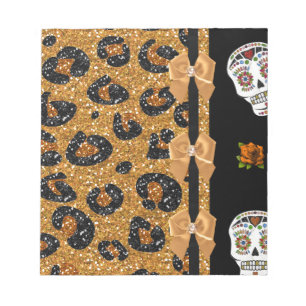 RAB Rockabilly Gold Leopard Print Sugar Skulls Notepad