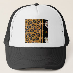 RAB Rockabilly Gold Leopard Print Sugar Skulls Trucker Hat