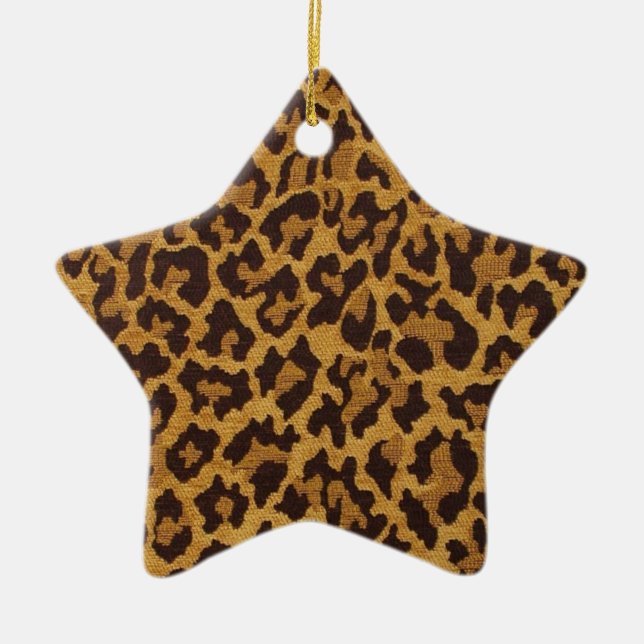 RAB Rockabilly Leopard Print Brown Gold Ceramic Tree Decoration (Front)