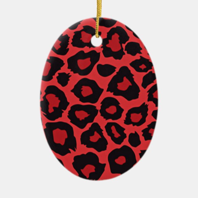 RAB Rockabilly Leopard Print Red Black Ceramic Tree Decoration (Front)