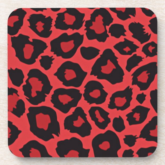 RAB Rockabilly Leopard Print Red Black Coaster (Front)