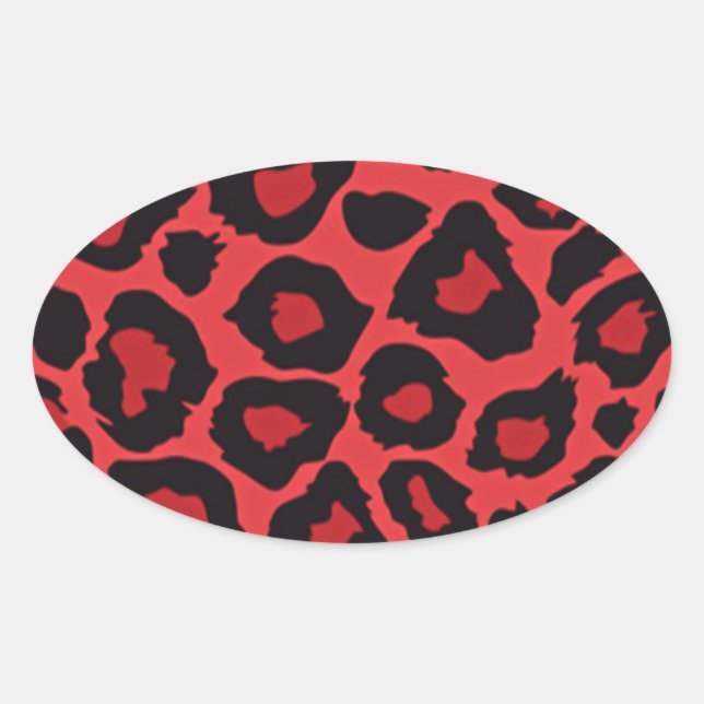 RAB Rockabilly Leopard Print Red Black Oval Sticker (Front)
