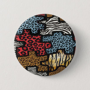 RAB Rockabilly Leopard Zebra Puzzle Print Gifts 6 Cm Round Badge