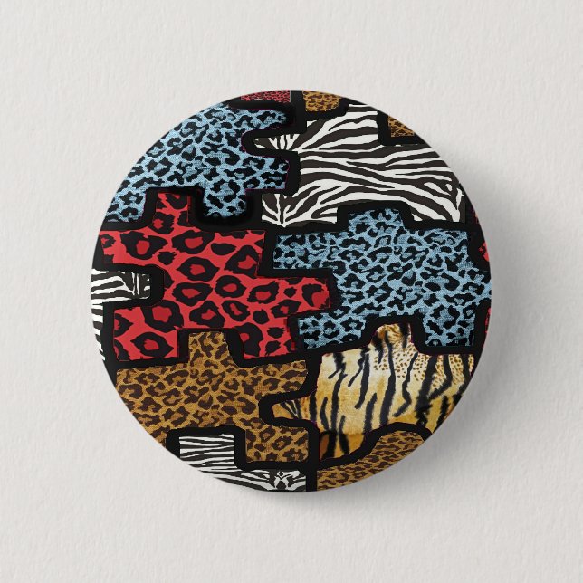 RAB Rockabilly Leopard Zebra Puzzle Print Gifts 6 Cm Round Badge (Front)