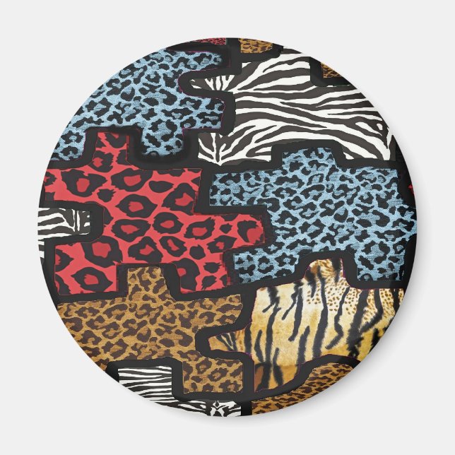 RAB Rockabilly Leopard Zebra Puzzle Print Gifts Magnet (Front)