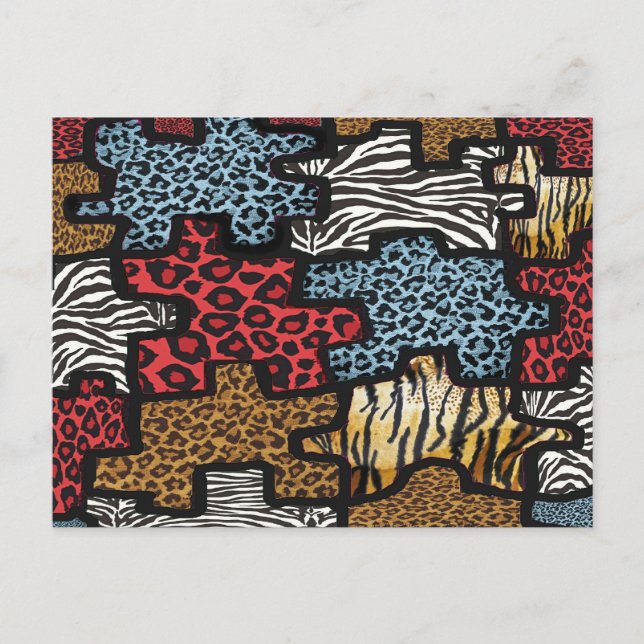 RAB Rockabilly Leopard Zebra Puzzle Print Gifts Postcard (Front)