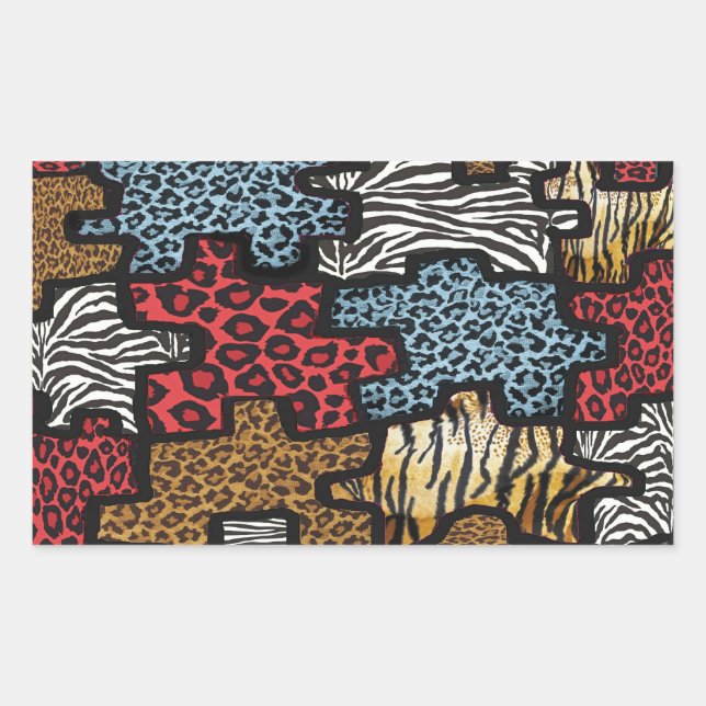 RAB Rockabilly Leopard Zebra Puzzle Print Gifts Rectangular Sticker (Front)