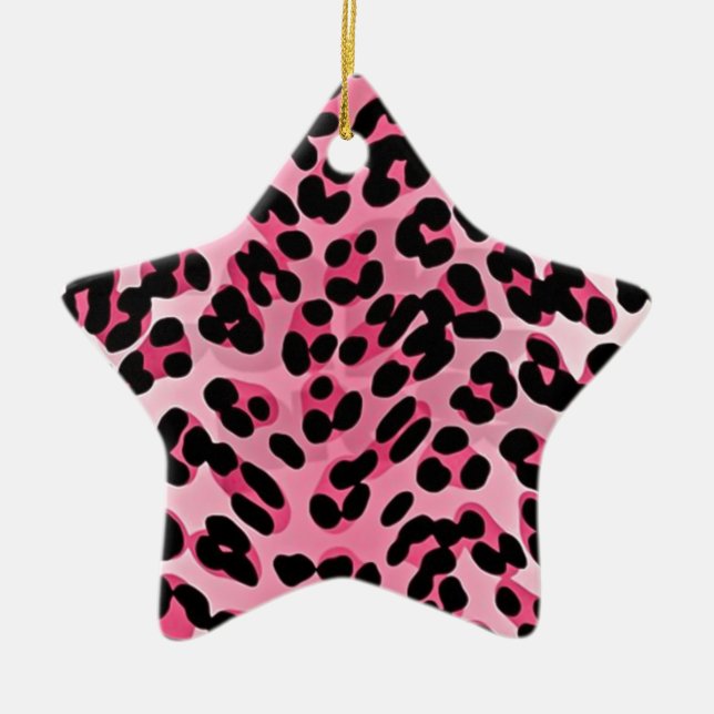 RAB Rockabilly Pink Cheetah Print Ceramic Tree Decoration (Front)