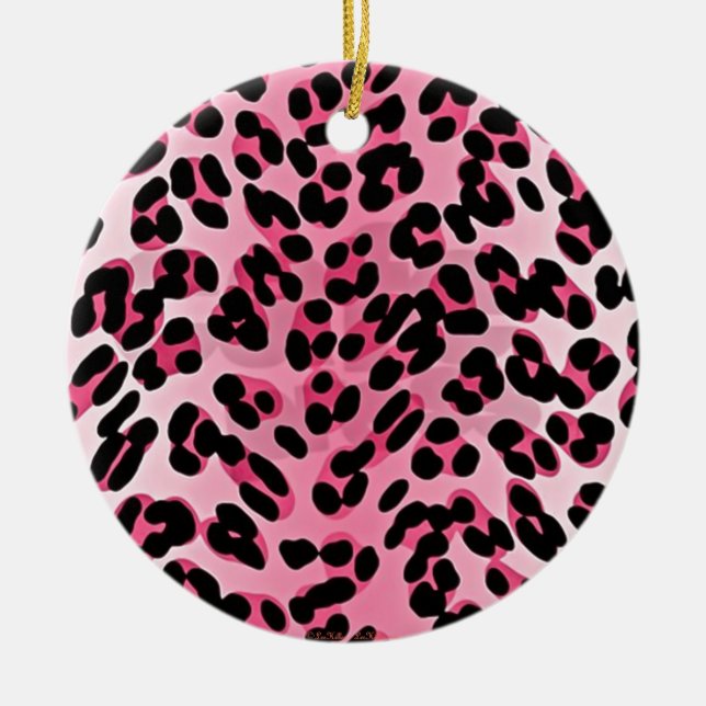 RAB Rockabilly Pink Cheetah Print Ceramic Tree Decoration (Front)