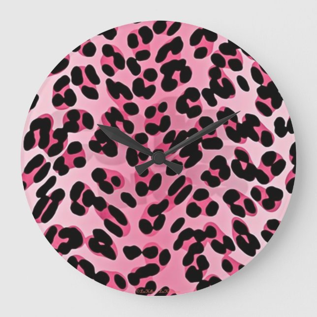 RAB Rockabilly Pink Cheetah Print Large Clock (Front)