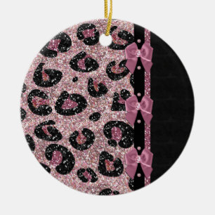 RAB Rockabilly Pink Leopard Print Ribbon Bows Ceramic Tree Decoration