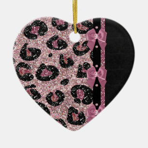 RAB Rockabilly Pink Leopard Print Ribbon Bows Ceramic Tree Decoration