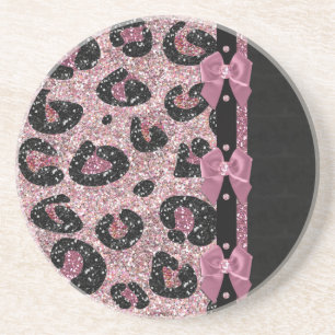 RAB Rockabilly Pink Leopard Print Ribbon Bows Coaster