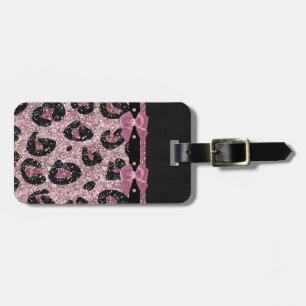 RAB Rockabilly Pink Leopard Print Ribbon Bows Luggage Tag