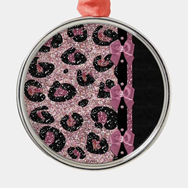 RAB Rockabilly Pink Leopard Print Ribbon Bows Metal Tree Decoration (Front)