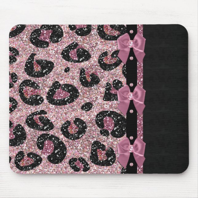 RAB Rockabilly Pink Leopard Print Ribbon Bows Mouse Mat (Front)