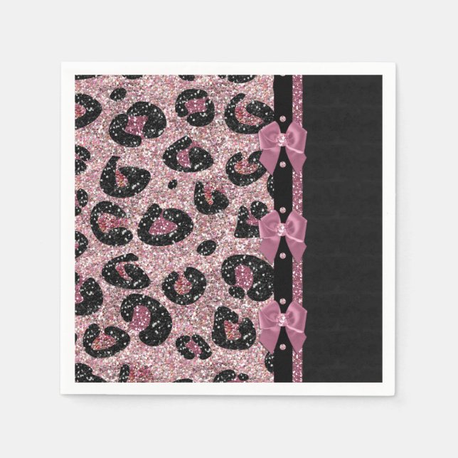 RAB Rockabilly Pink Leopard Print Ribbon Bows Napkin (Front)