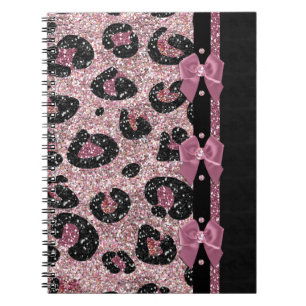 RAB Rockabilly Pink Leopard Print Ribbon Bows Notebook