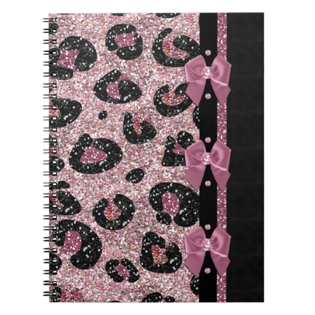 RAB Rockabilly Pink Leopard Print Ribbon Bows Notebook (Front)