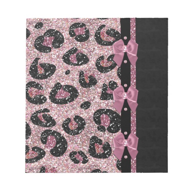 RAB Rockabilly Pink Leopard Print Ribbon Bows Notepad (Front)