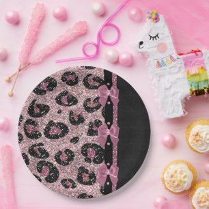 RAB Rockabilly Pink Leopard Print Ribbon Bows Paper Plate
