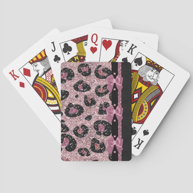 RAB Rockabilly Pink Leopard Print Ribbon Bows Playing Cards (Back)