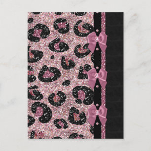 RAB Rockabilly Pink Leopard Print Ribbon Bows Postcard