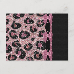RAB Rockabilly Pink Leopard Print Ribbon Bows Postcard