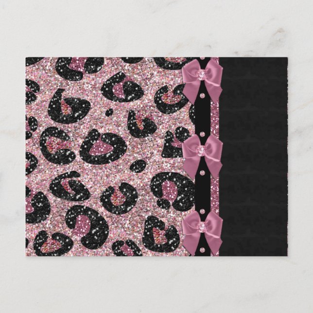 RAB Rockabilly Pink Leopard Print Ribbon Bows Postcard (Front)