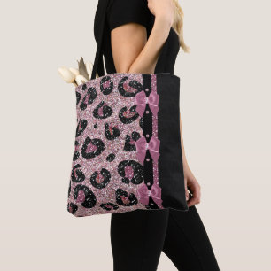 RAB Rockabilly Pink Leopard Print Ribbon Bows Tote Bag