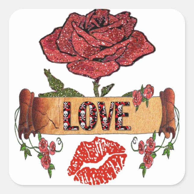 RAB Rockabilly Roses, Love & Lipstick Square Sticker (Front)