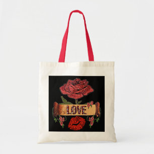 RAB Rockabilly Roses, Love & Lipstick Tote Bag