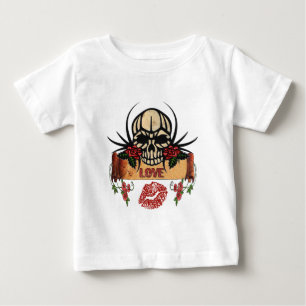 RAB Rockabilly Skull Roses Love Lipstick Baby T-Shirt