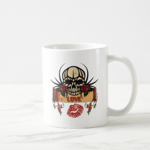 RAB Rockabilly Skull Roses Love Lipstick Coffee Mug