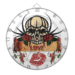 RAB Rockabilly Skull Roses Love Lipstick Dartboard