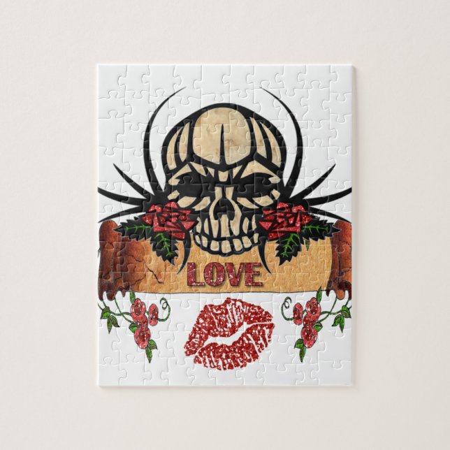 RAB Rockabilly Skull Roses Love Lipstick Jigsaw Puzzle (Vertical)