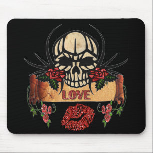 RAB Rockabilly Skull Roses Love Lipstick Mouse Mat