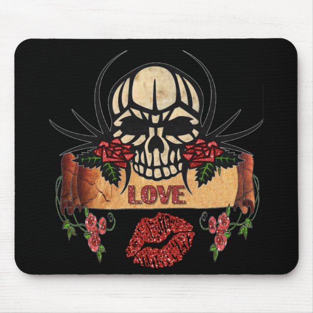 RAB Rockabilly Skull Roses Love Lipstick Mouse Mat (Front)