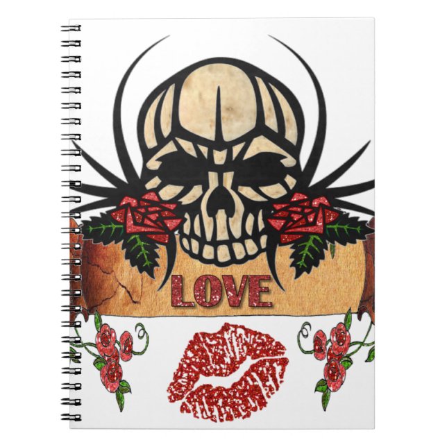 RAB Rockabilly Skull Roses Love Lipstick Notebook (Front)