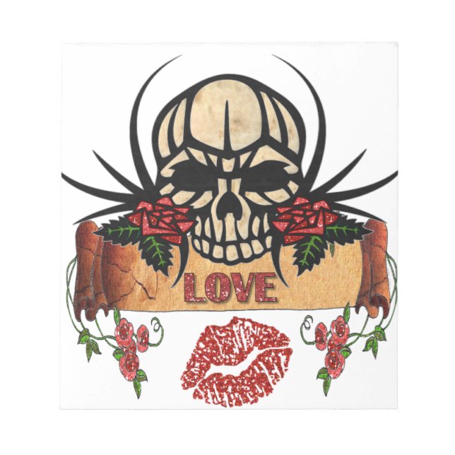 RAB Rockabilly Skull Roses Love Lipstick Notepad (Front)