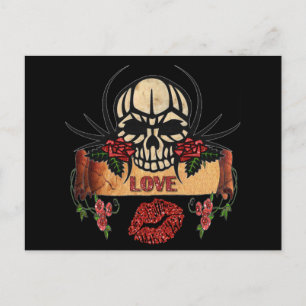 RAB Rockabilly Skull Roses Love Lipstick Postcard