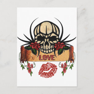 RAB Rockabilly Skull Roses Love Lipstick Postcard