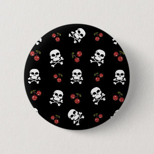 RAB Rockabilly Skulls and Cherries on Black 6 Cm Round Badge